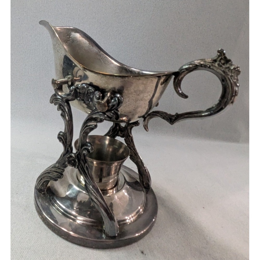 FB Rogers Silver Co Tilting Gravy Boat Set Silver Plate Fair Ornate Victorian